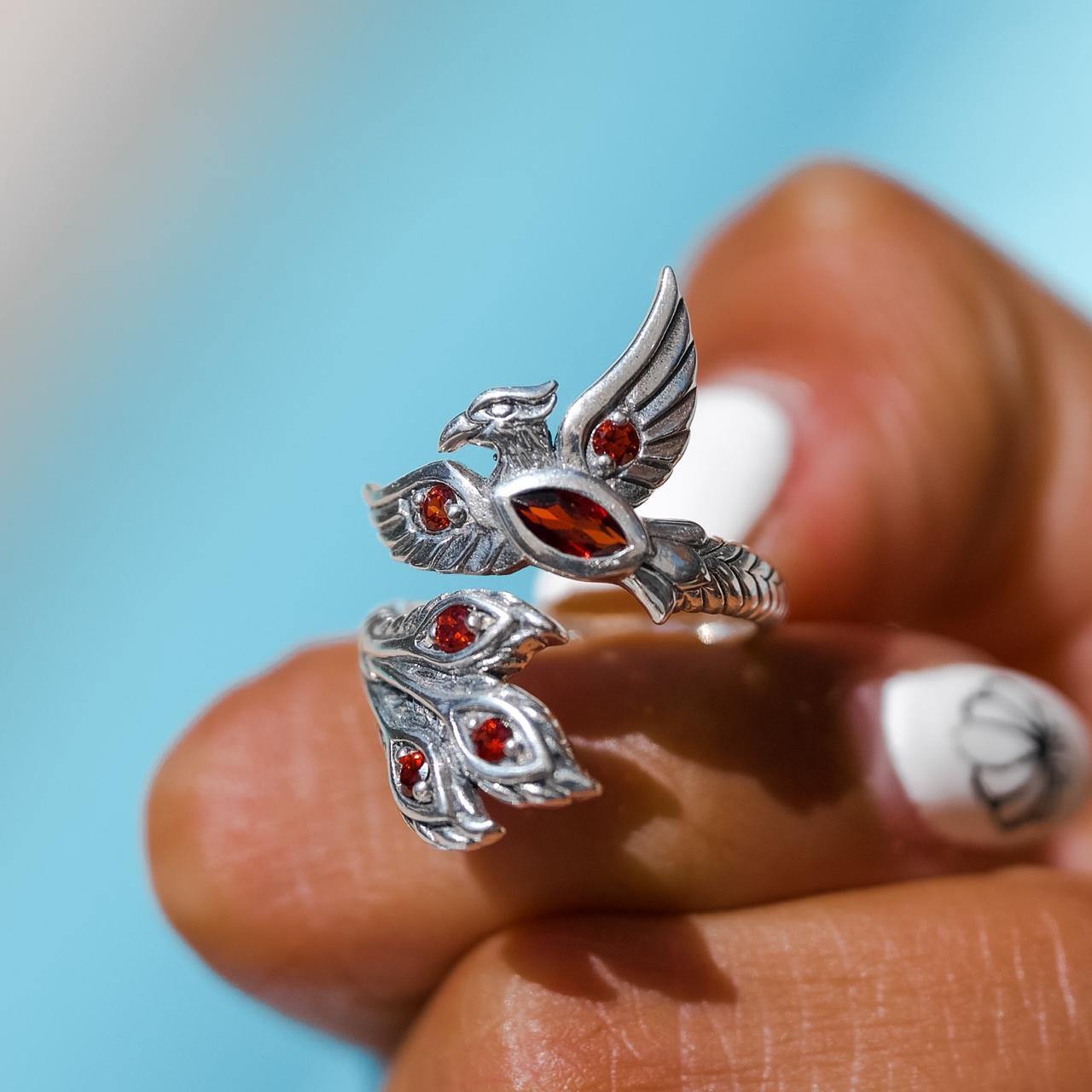 Alighting breakthrough of the Mythical Phoenix Silver Ring with Gems TRI1835 - Jewelry