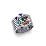 Heart Chakra Gemstone on Silver Stack Ring TRI1857 - Jewelry