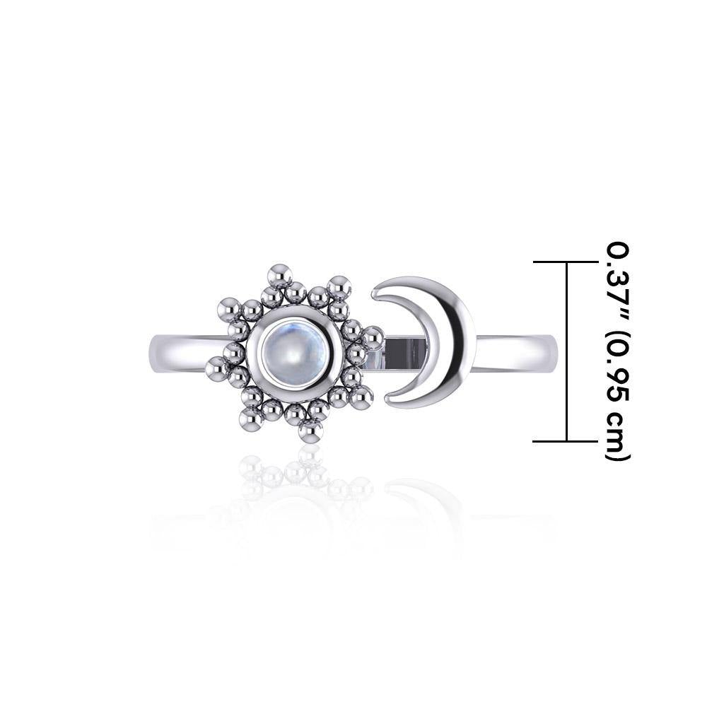 Gemstone Flower with Crescent Moon Silver Ring TRI1875 - Jewelry