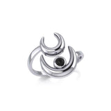 Double Crescent Moon Silver Wrap Ring with Gemstone TRI1892 - Jewelry