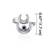 Double Crescent Moon Silver Wrap Ring with Gemstone TRI1892 - Jewelry