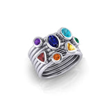 Oval Chakra Gemstone on Silver Stack Ring TRI1897 - Jewelry