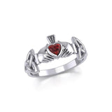 Irish Claddagh with Celtic Hand Silver Ring with Gemstone TRI1902 - Jewelry