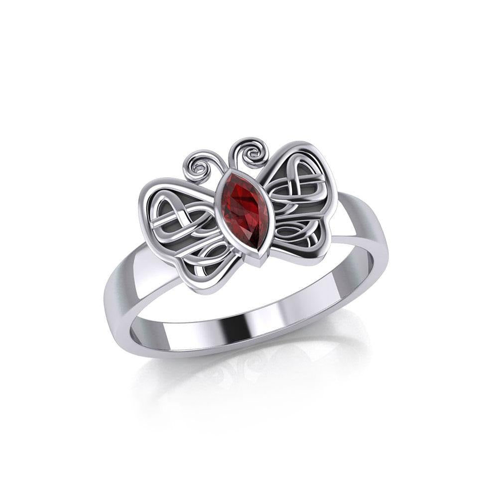 Silver Celtic Butterfly Ring with Marquise Gemstone TRI1907 - Jewelry