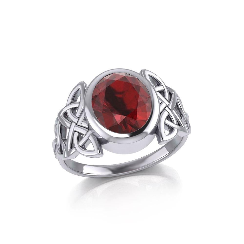 Silver Celtic Knotwork Ring with Extra Large Oval Gemstone TRI1911 - Jewelry