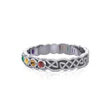 Celtic Knot Silver Band Ring with Chakra Gemstones TRI1919 - Jewelry