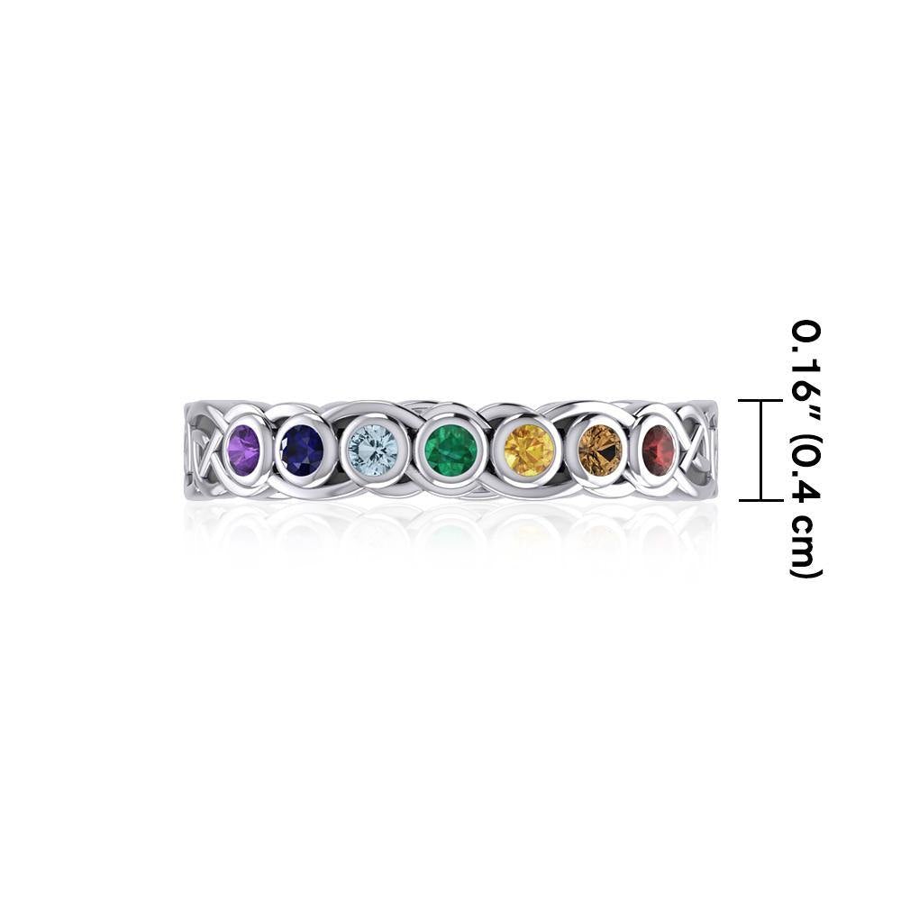 Celtic Knot Silver Band Ring with Chakra Gemstones TRI1919 - Jewelry
