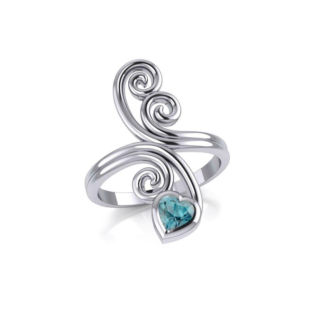 Modern Abstract Silver Ring with Heart Gemstone TRI1921 - Jewelry