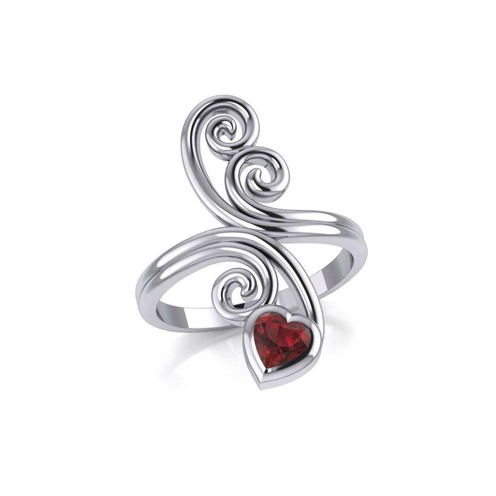 Modern Abstract Silver Ring with Heart Gemstone TRI1921 - Jewelry