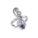 Modern Abstract Silver Ring with Round Gemstone TRI1922 - Jewelry