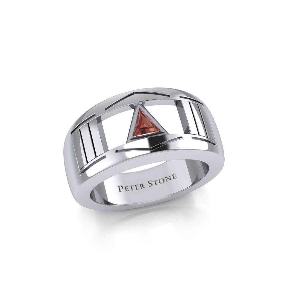 Silver Modern Ring with Inlaid Recovery Symbol TRI1928 - Jewelry