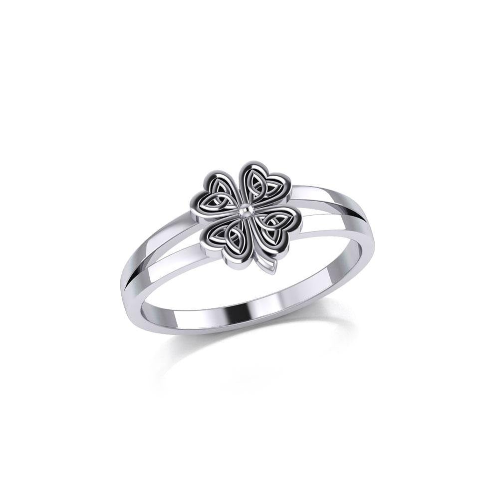 Lucky Celtic Four Leaf Clover Silver Ring TRI1936 - Jewelry
