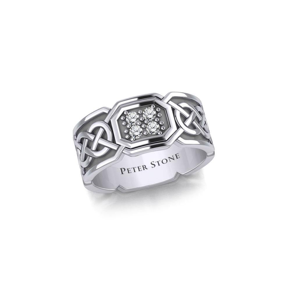 Celtic Knotwork Silver Band Ring with Gemstones TRI1947 - Jewelry