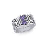 Celtic Knotwork Silver Band Ring with Gemstones TRI1949 - Jewelry