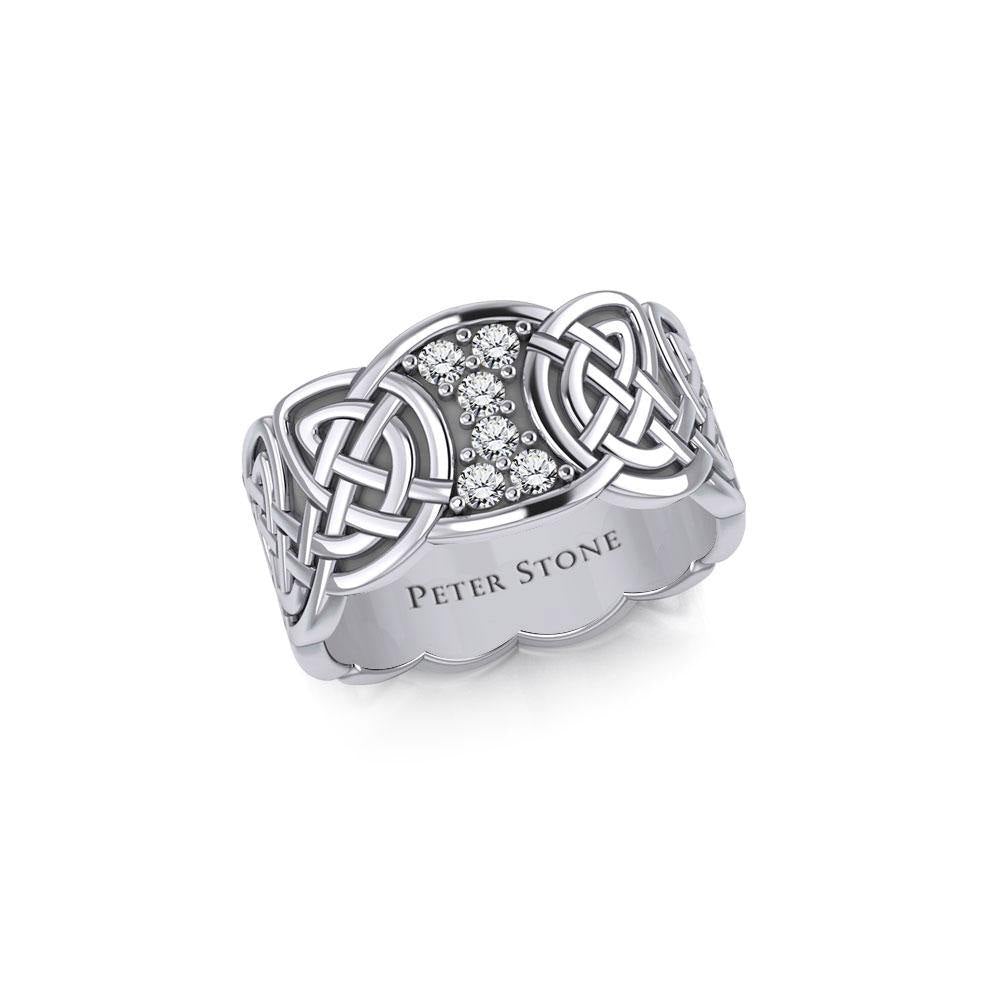 Celtic Knotwork Silver Band Ring with Gemstones TRI1949 - Jewelry