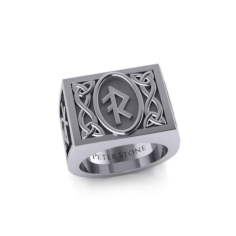 The Fifth Power of Rune Viking Silver Signet Men Ring TRI1971 - Jewelry