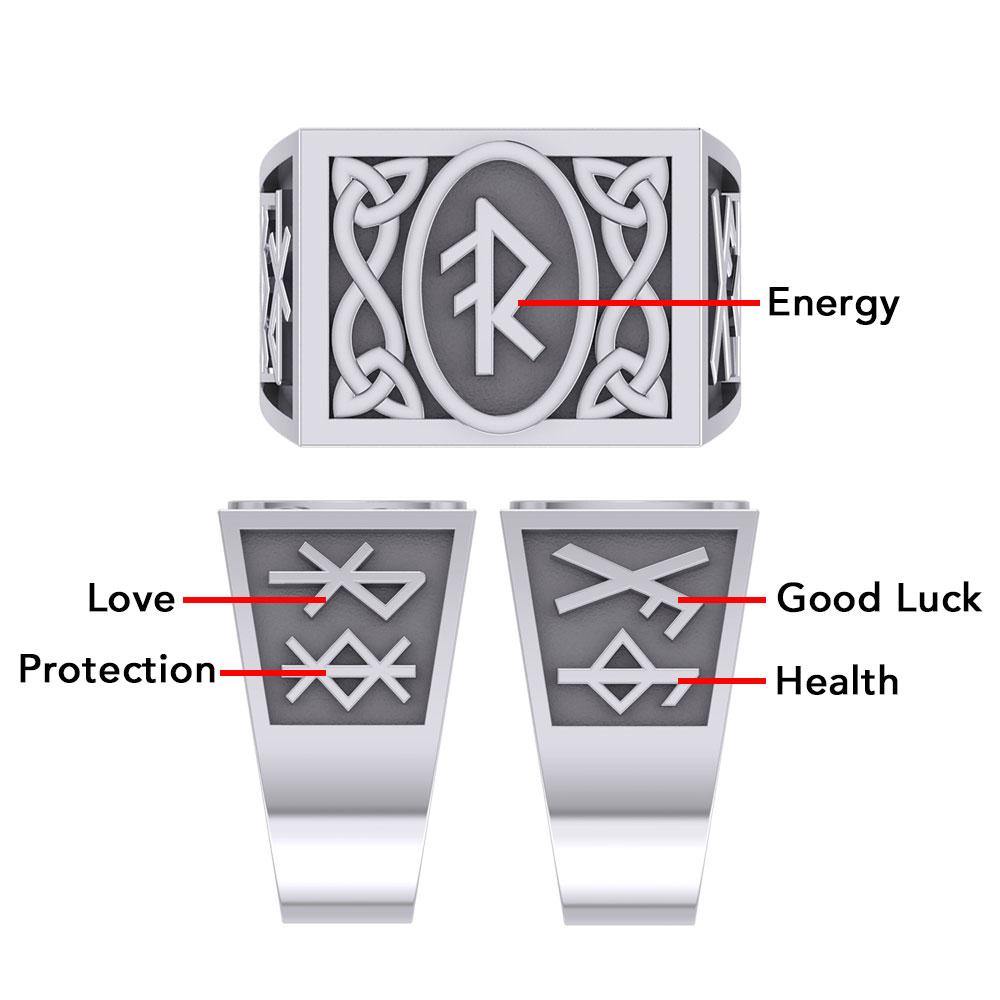 The Fifth Power of Rune Viking Silver Signet Men Ring TRI1971 - Jewelry