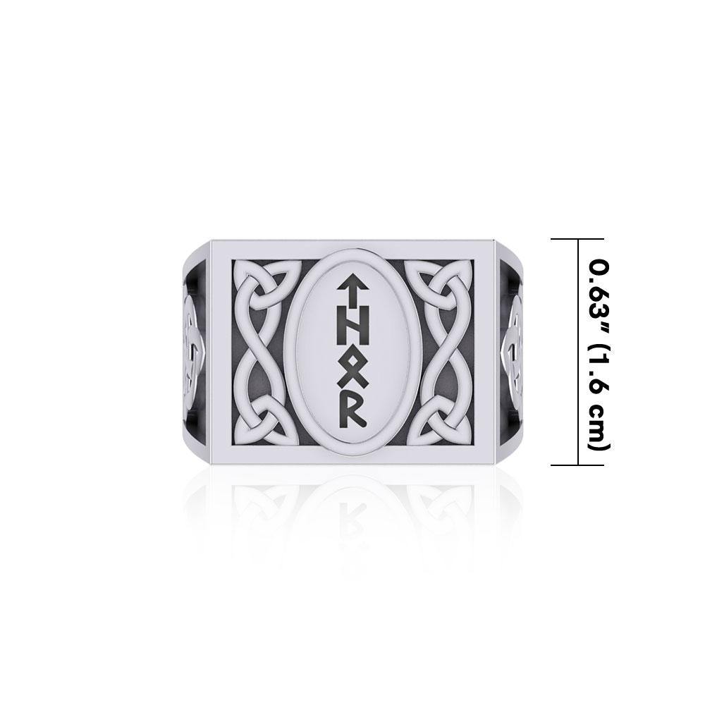Viking God Thor Runic Silver Signet Men Ring with Triquetra Design TRI1972 - Jewelry