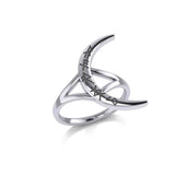 Crescent Moon with Meaningful Bind Runes Ring TRI2267 - Jewelry