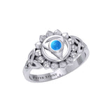 Vishuddha Throat Chakra with Celtic Designs Sterling Silver Ring TRI2339