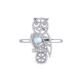 Silver Flower of Life Owl Ring With Gemstone TRI2407