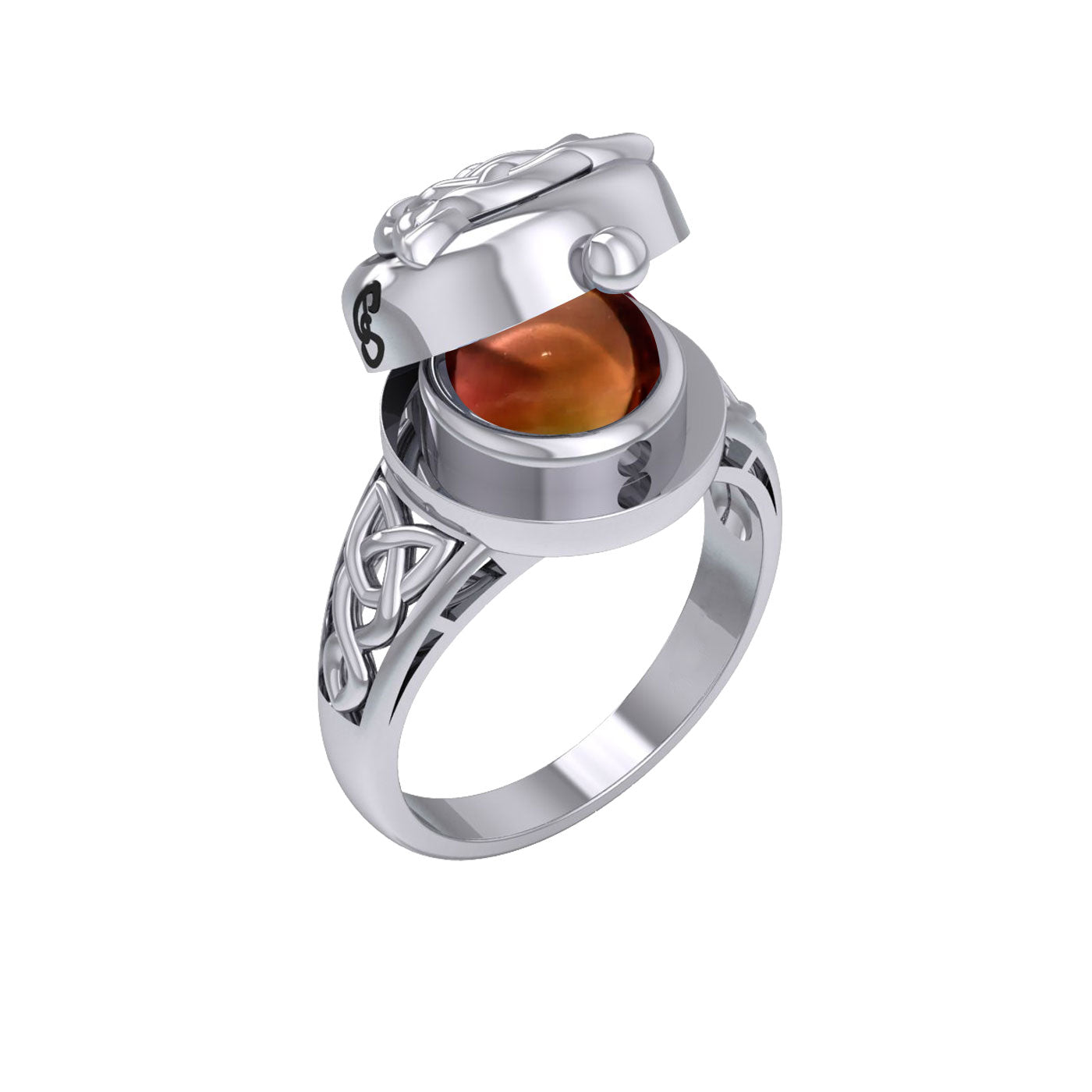 The Celtic Triquetra Silver Locket Ring with Gemstone TRI2436