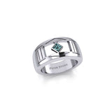 The Modern Silver Band Ring with Square Gemstone NA Symbol TRI2437