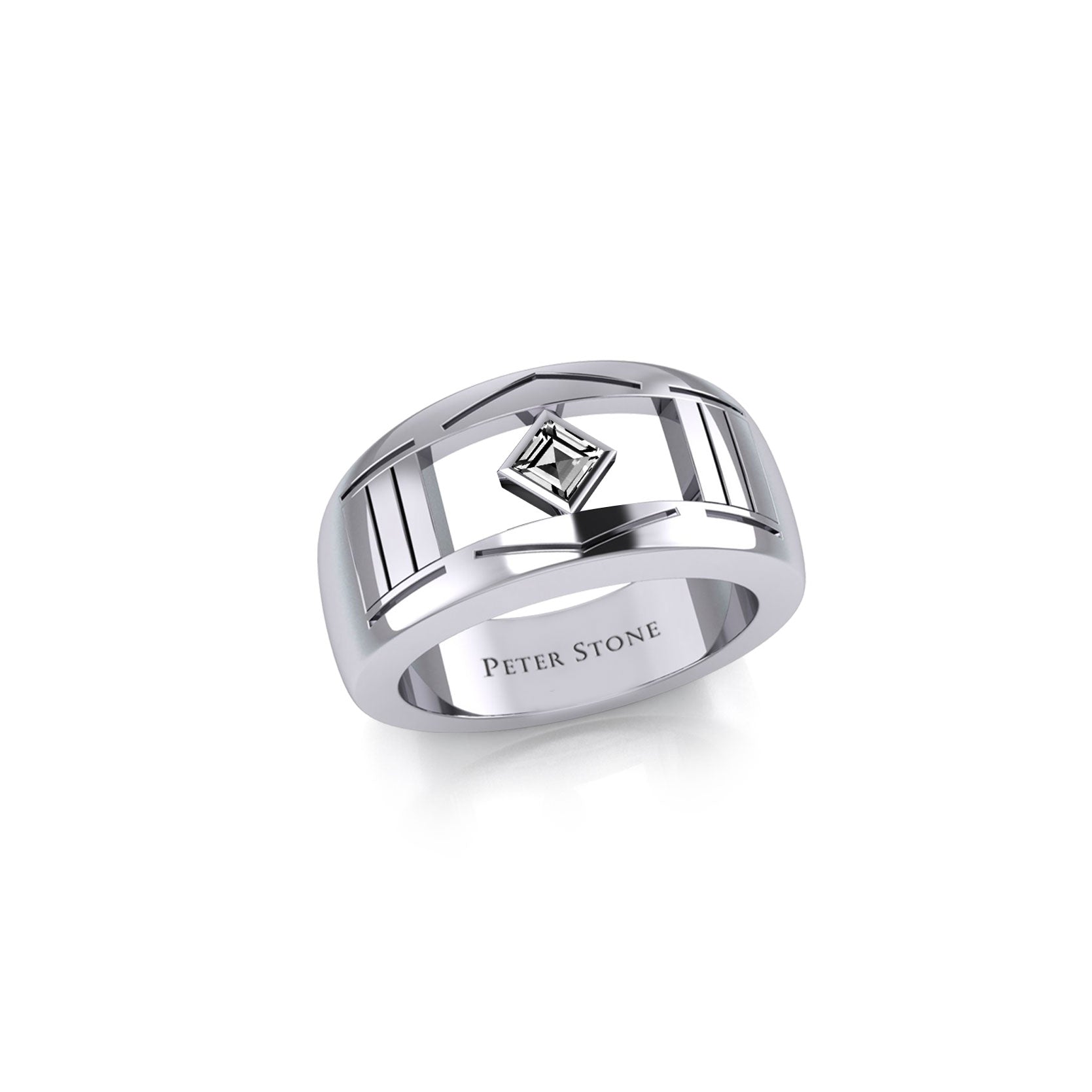 The Modern Silver Band Ring with Square Gemstone NA Symbol TRI2437