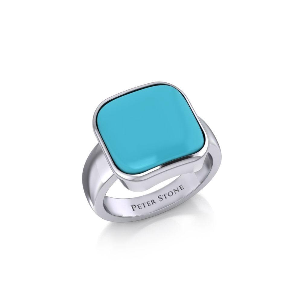 Modern Square Inlaid Silver Ring TRI530 - Jewelry