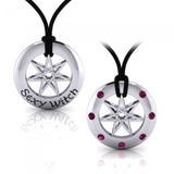 Sexy Witch Seven Pointed Star with Gemstones Silver Pendant Set TSE428