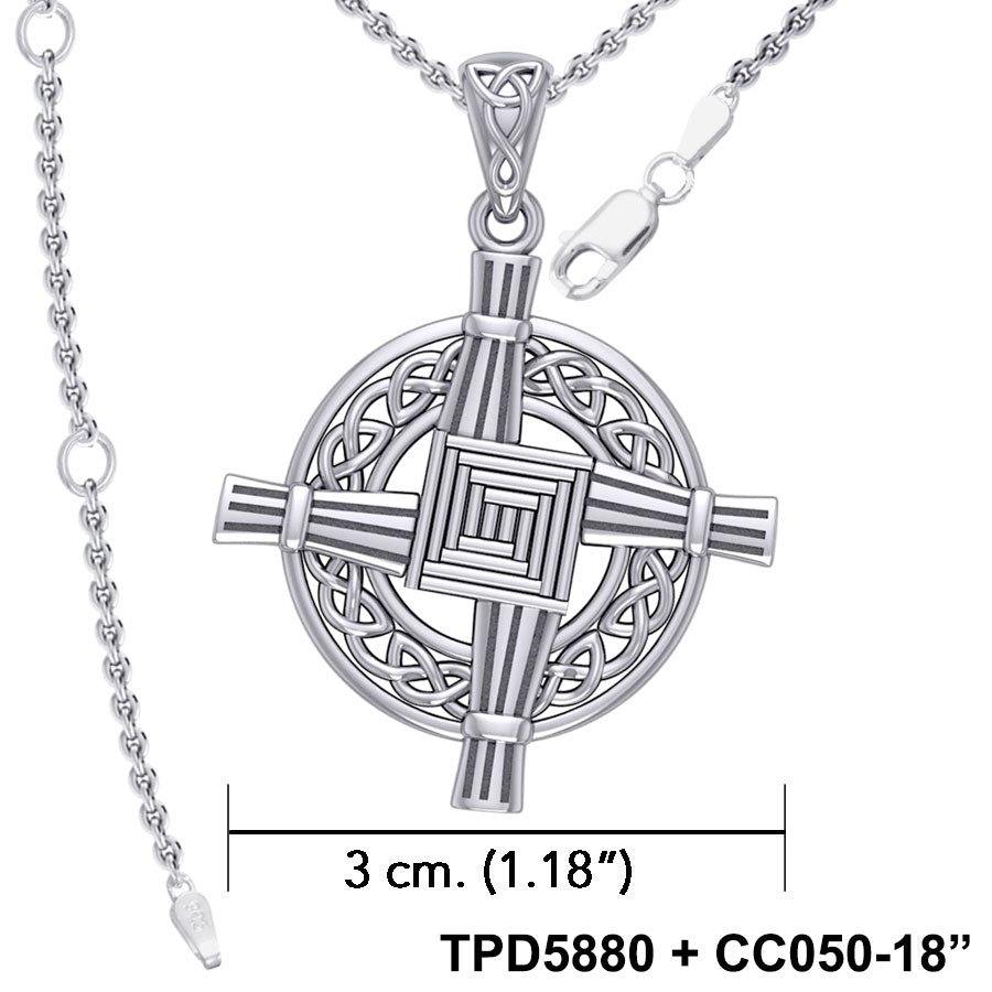 Saint Brigids Cross with Celtic Silver Pendant TPD5880
