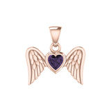 Gemstone Heart and Flying Angel Wings Rose Gold Pendant UPD5228