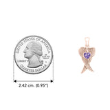 Heart Gemstone and Double Angel Wings Rose Gold Pendant UPD5229