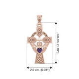 Celtic Cross and Irish Claddagh Rose Gold Pendant with Heart Gemstone UPD5340