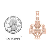 A powerful combination of Celtic elements Rose Gold Jewelry Pendant in Fleur-de-Lis and Celtic Cross UPD6068