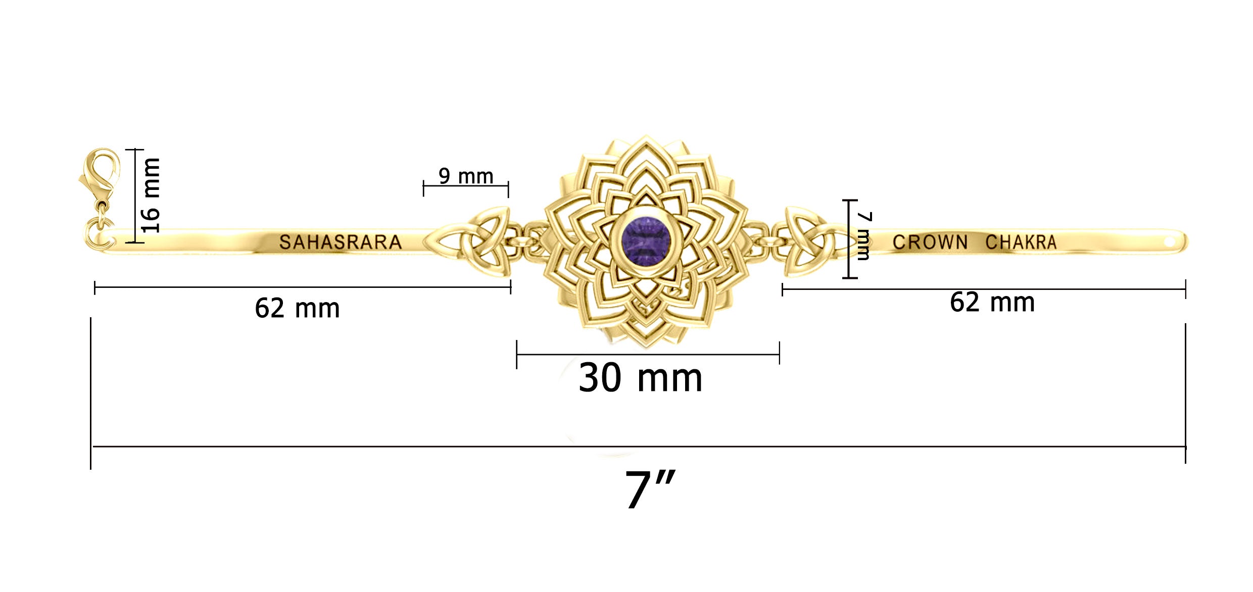 Crown Chakra with Celtic Trinity Gold plate on Silver Bracelet  VBA285