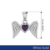 Gemstone Heart and Flying Angel Wings White Gold Pendant WPD5228