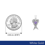 Heart Gemstone and Double Angel Wings White Gold Pendant WPD5229