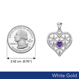 White Gold Geometric Heart Flower of Life Pendant with Gemstone WPD5282