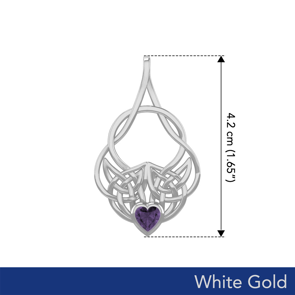 Celtic Knotwork White Gold Pendant with Heart Gemstone WPD5292