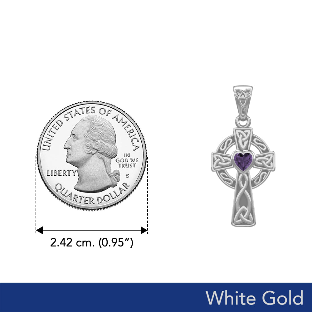 Celtic Cross White Gold Pendant with Heart Gemstone WPD5337