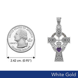 Celtic Cross and Irish Claddagh White Gold Pendant with Heart Gemstone WPD5340