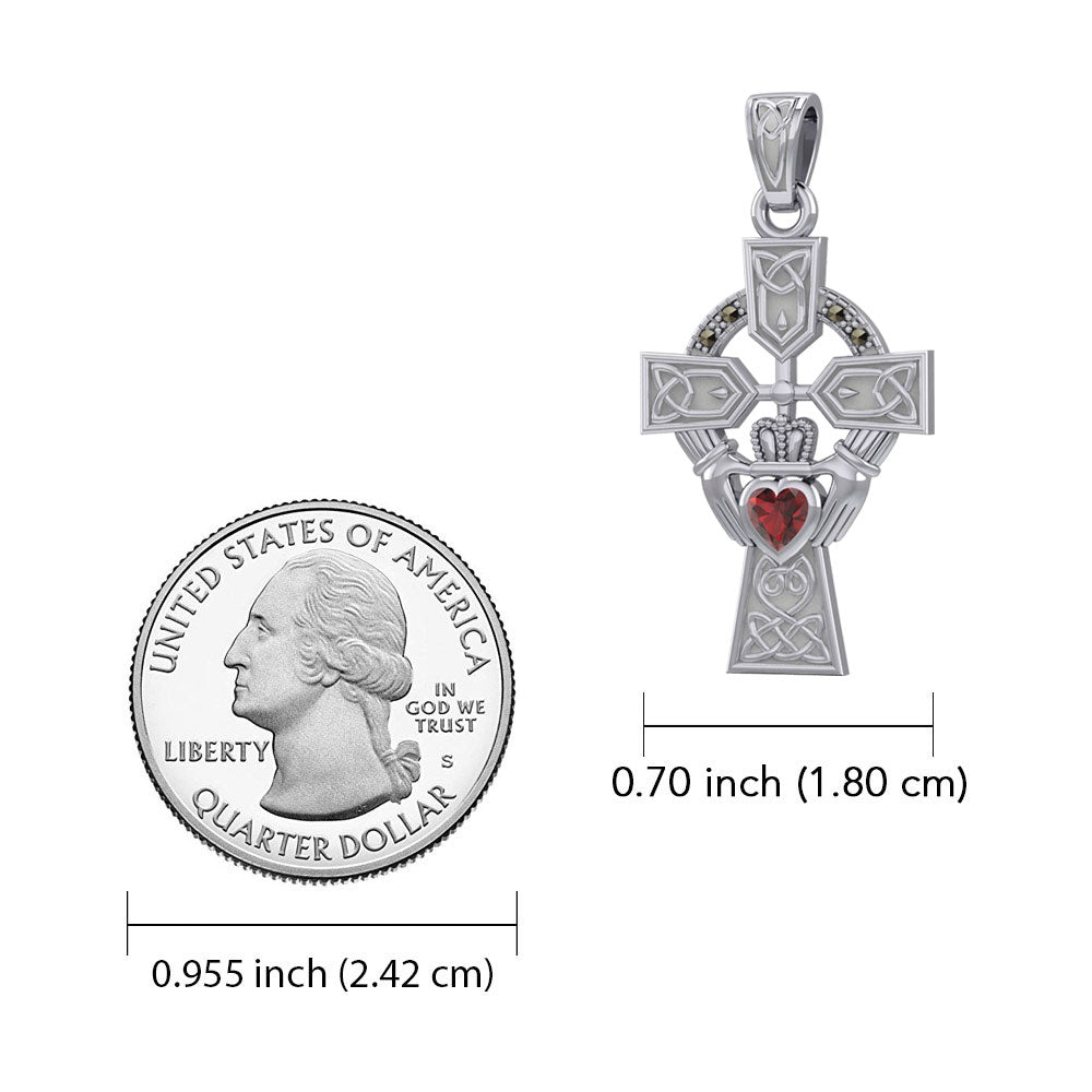 Celtic Cross and Irish Claddagh 14K White Gold Pendant with Heart