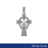 Celtic Cross and Irish Claddagh White Gold Pendant with Heart Gemstone WPD5340