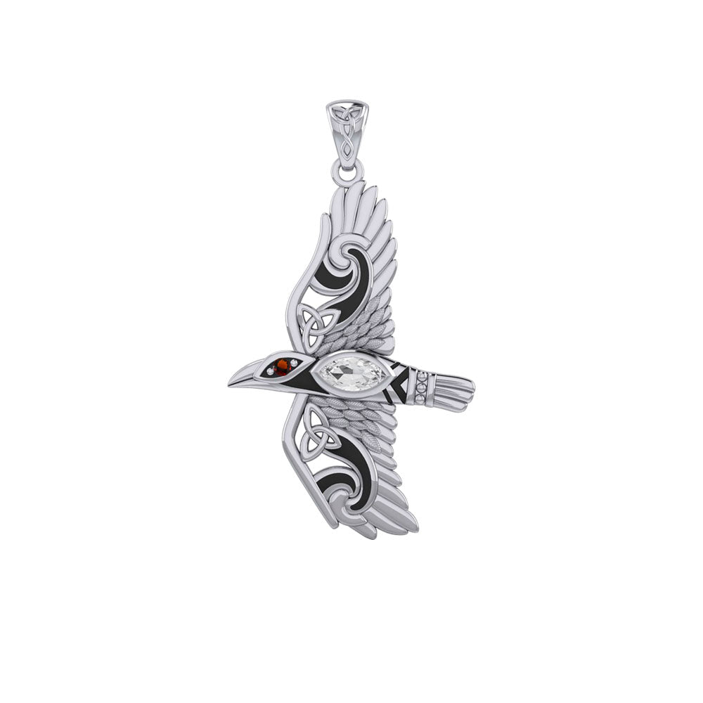 Mythical Raven 14K White Gold Jewelry Pendant with Gemstone WPD5382