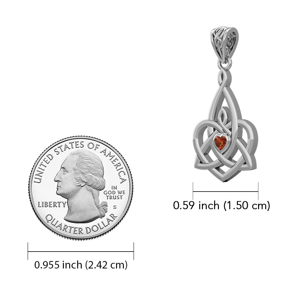 Celtic Motherhood Triquetra or Trinity Heart 14K White Gold Pendant With Gem WPD5784