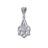 Celtic Motherhood Triquetra or Trinity Heart 14K White Gold Pendant With Gem WPD5784