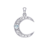 Celtic Crescent Moon with Heart Stone 14K White Gold Pendant WPD5886