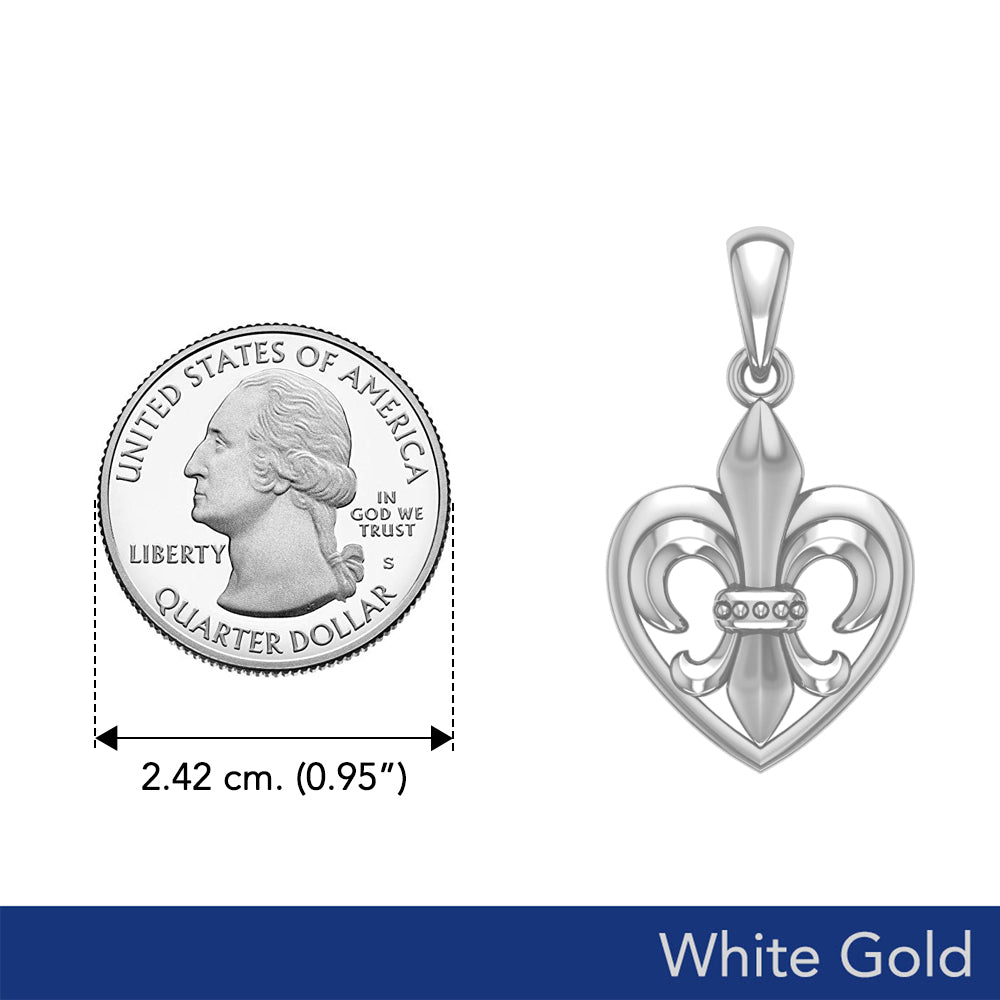 A powerful  White Gold Jewelry Pendant Fleur-de-Lis and Heart WPD6067
