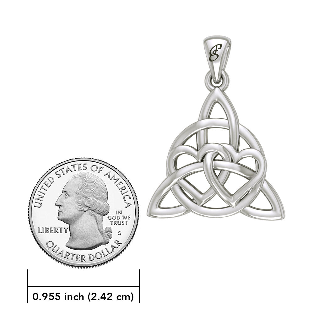Enchantment White Gold Double Hearts Connected with Magic Celtic Triquetra Pendant - WPD6194 by Peter Stone